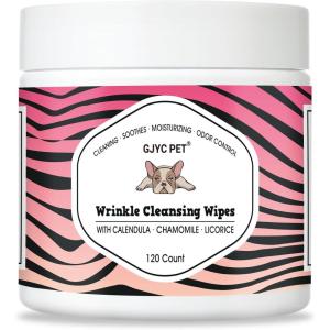 image:imageNatural Wrinkle Wipes for Dogs 120 Count Hypoallergenic Dog Wipes Wrinkle Wipes French Bulldog Cleaning amp Deodorizing Dog Wipes for Grooming Faces Paws amp Butts